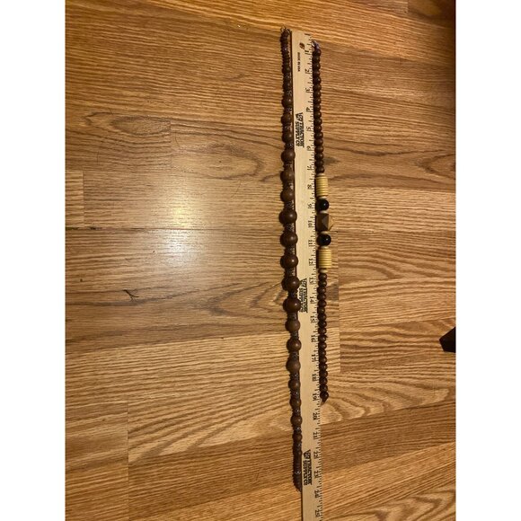 Vintage Bohemian Wood Beaded Necklace Set of 2 Artisan Design 18" & 24” Chic - Picture 6 of 6